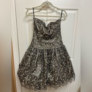 Vintage Jessica McClintock Black & Gold Strapless Mini Dress